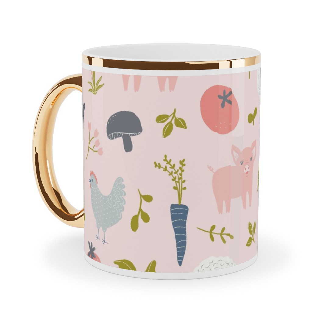 Farm Life - Pink Ceramic Mug, Gold Handle,  , 11oz, Pink