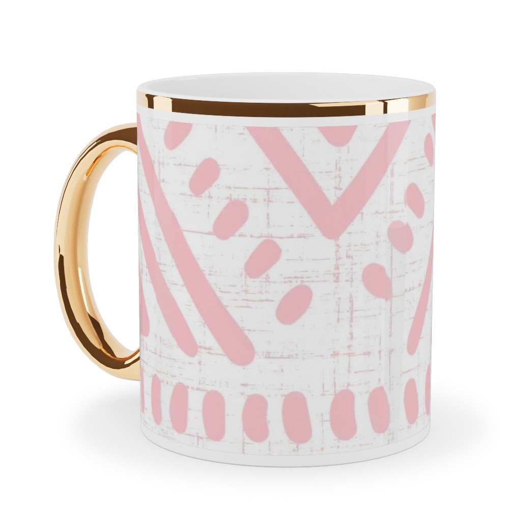 Abstract Diamond Ceramic Mug, Gold Handle,  , 11oz, Pink