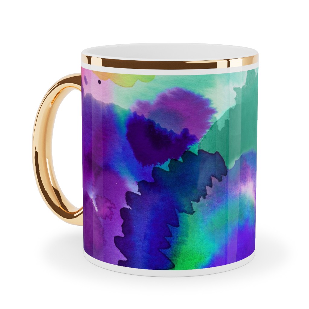 Abstract Floral Watercolor - Multi Ceramic Mug, Gold Handle, , 11oz, Multicolor