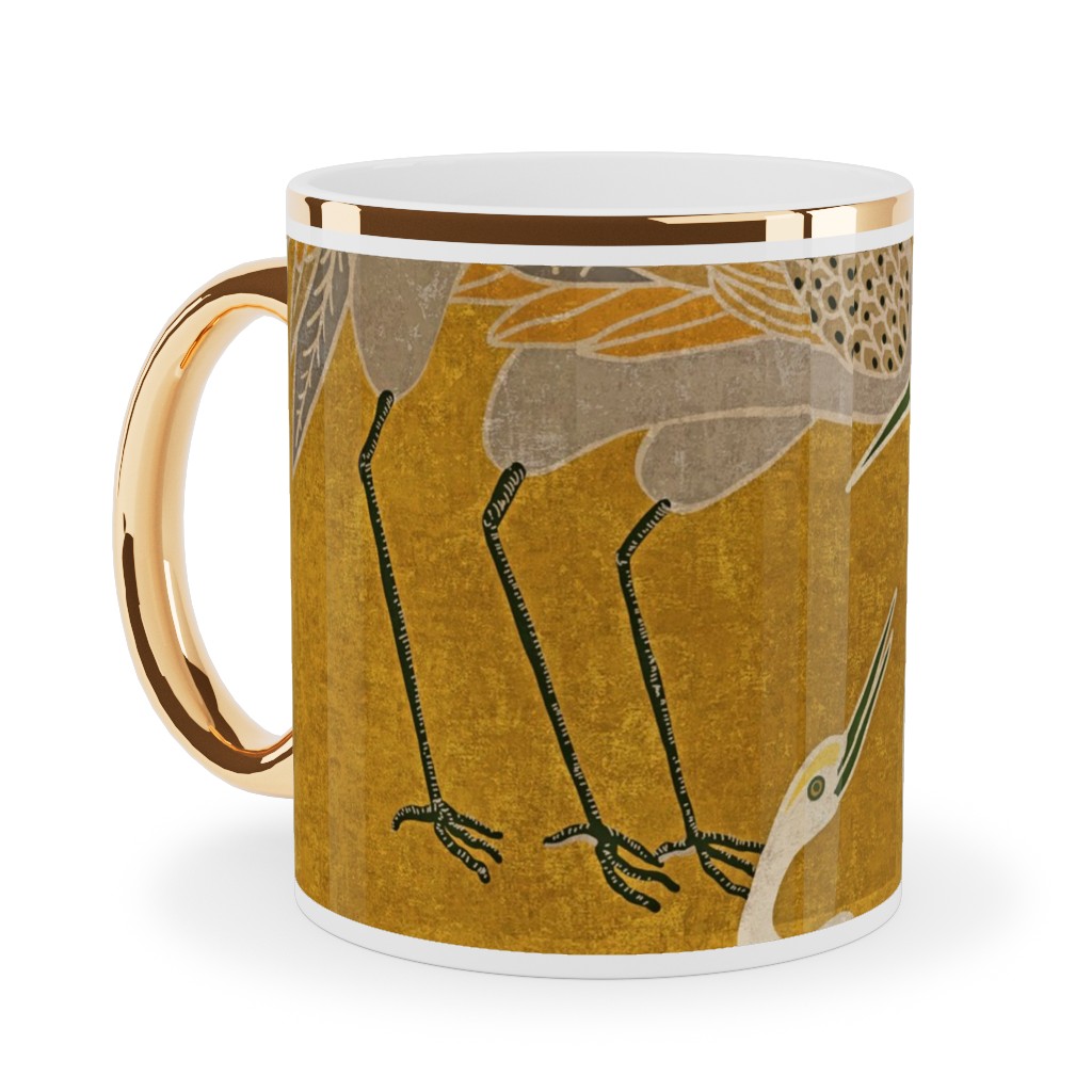 Deco Cranes - Golden Hour Ceramic Mug, Gold Handle,  , 11oz, Yellow