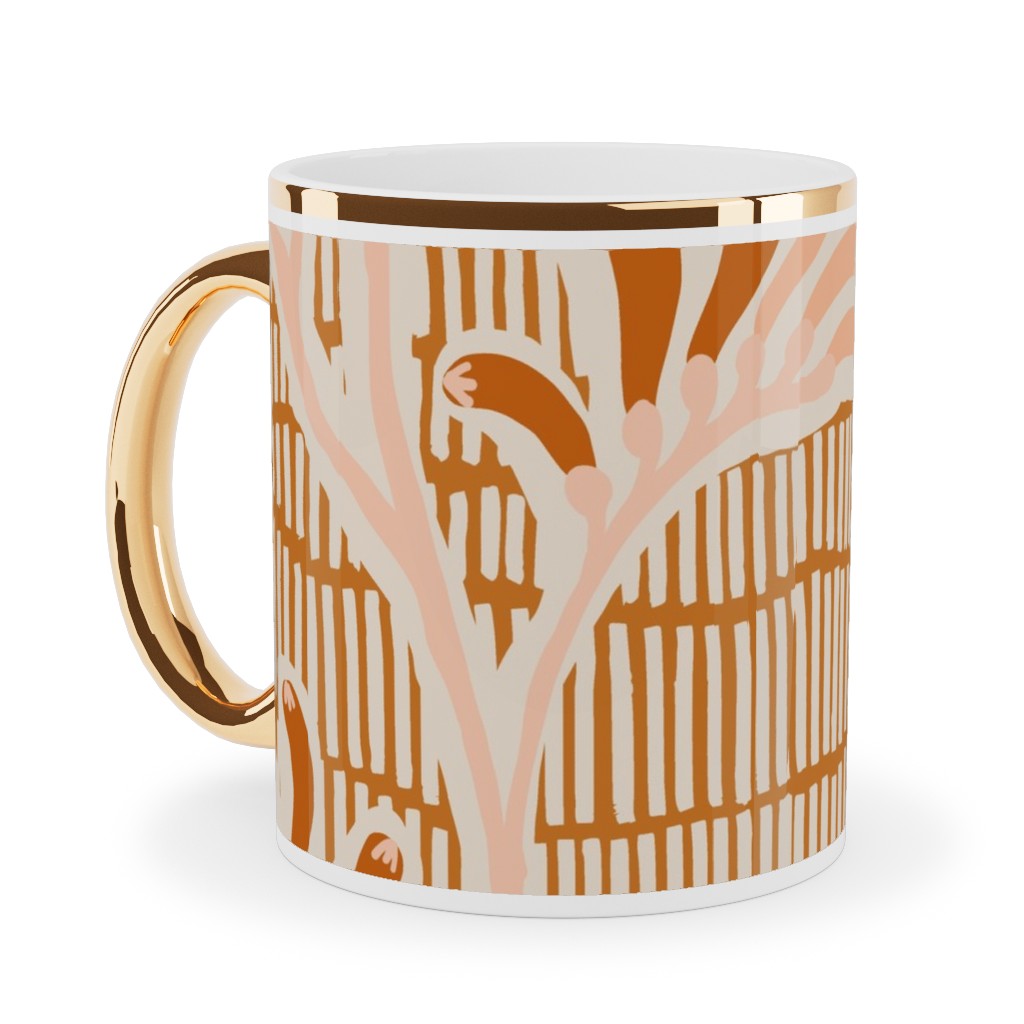 Kangaroo Paw - Floral Ceramic Mug, Gold Handle,  , 11oz, Pink