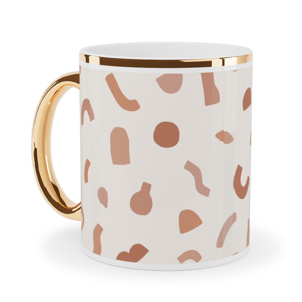 Organic Cut Shapes - Kaolin Clay Ceramic Mug, Gold Handle, , 11oz, Beige, Pearl