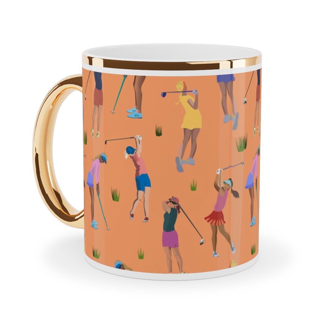 Golf Girls Ceramic Mug, Gold Handle, , 11oz, Orange, Sedona