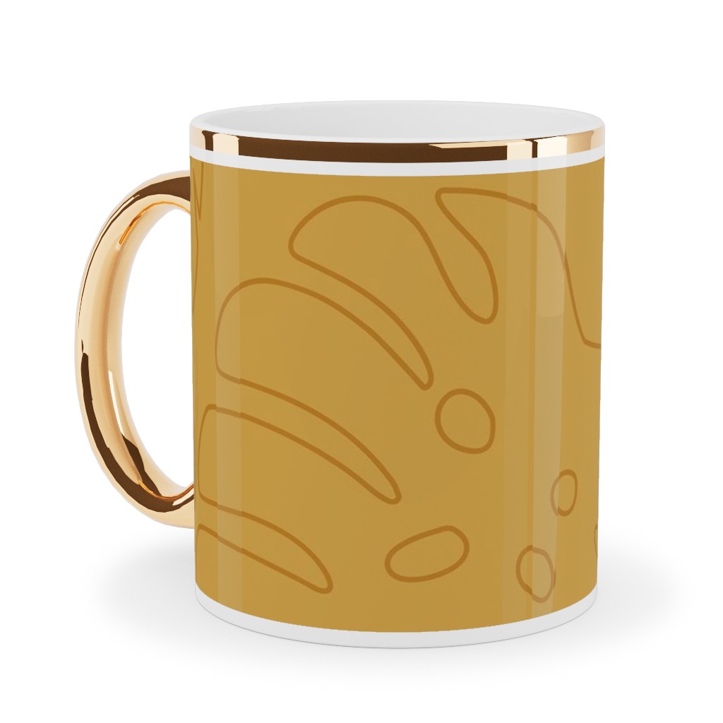 Tropical Leaves - Gold Ceramic Mug, Gold Handle,  , 11oz, Yellow