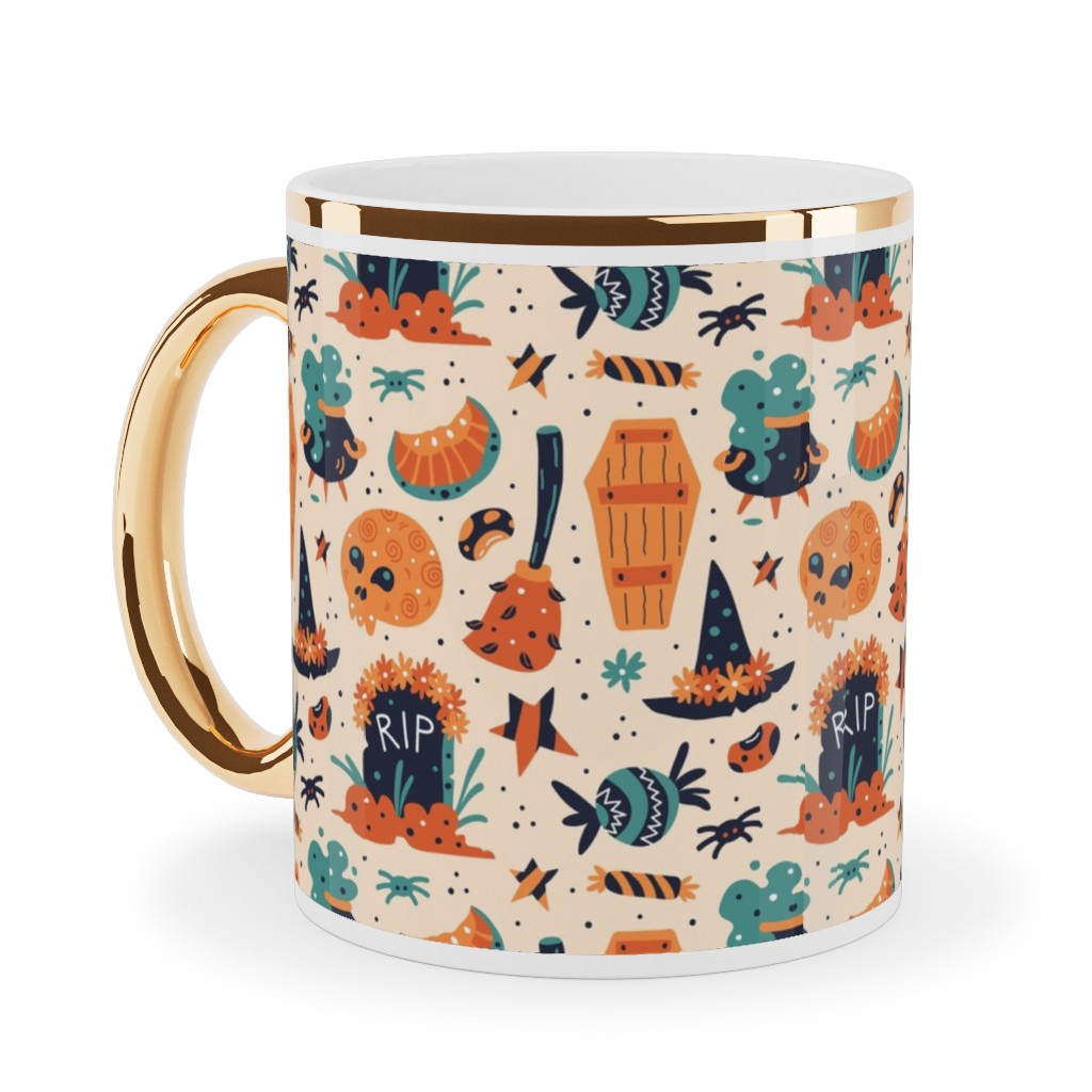 Halloween Rip - Multi Ceramic Mug, Gold Handle, , 11oz, Multicolor