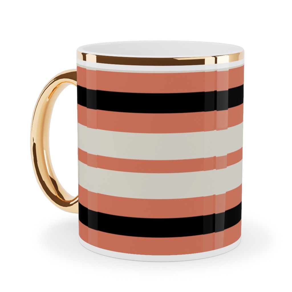 Spooky Halloween Stripe Ceramic Mug, Gold Handle,  , 11oz, Multicolor