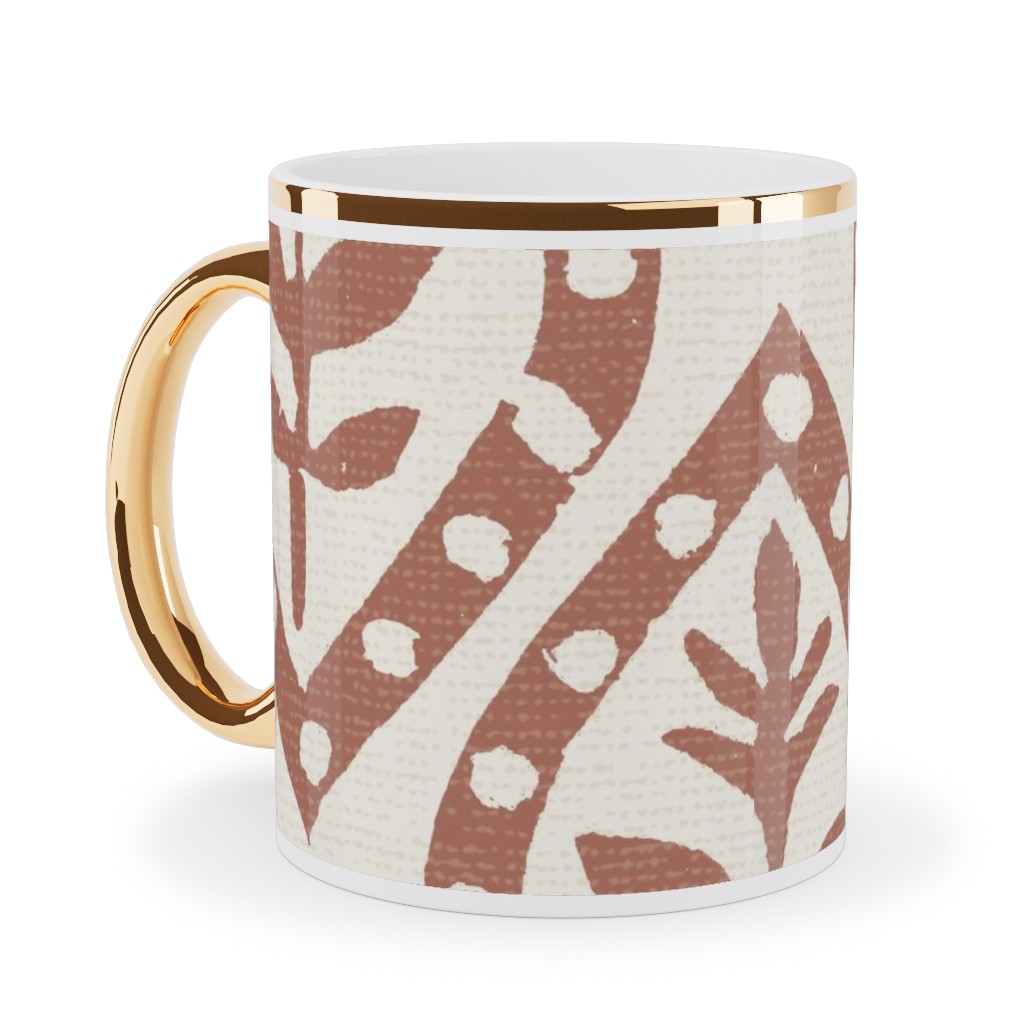 Molly's Print - Terracotta Ceramic Mug, Gold Handle, , 11oz, Brown, Brown
