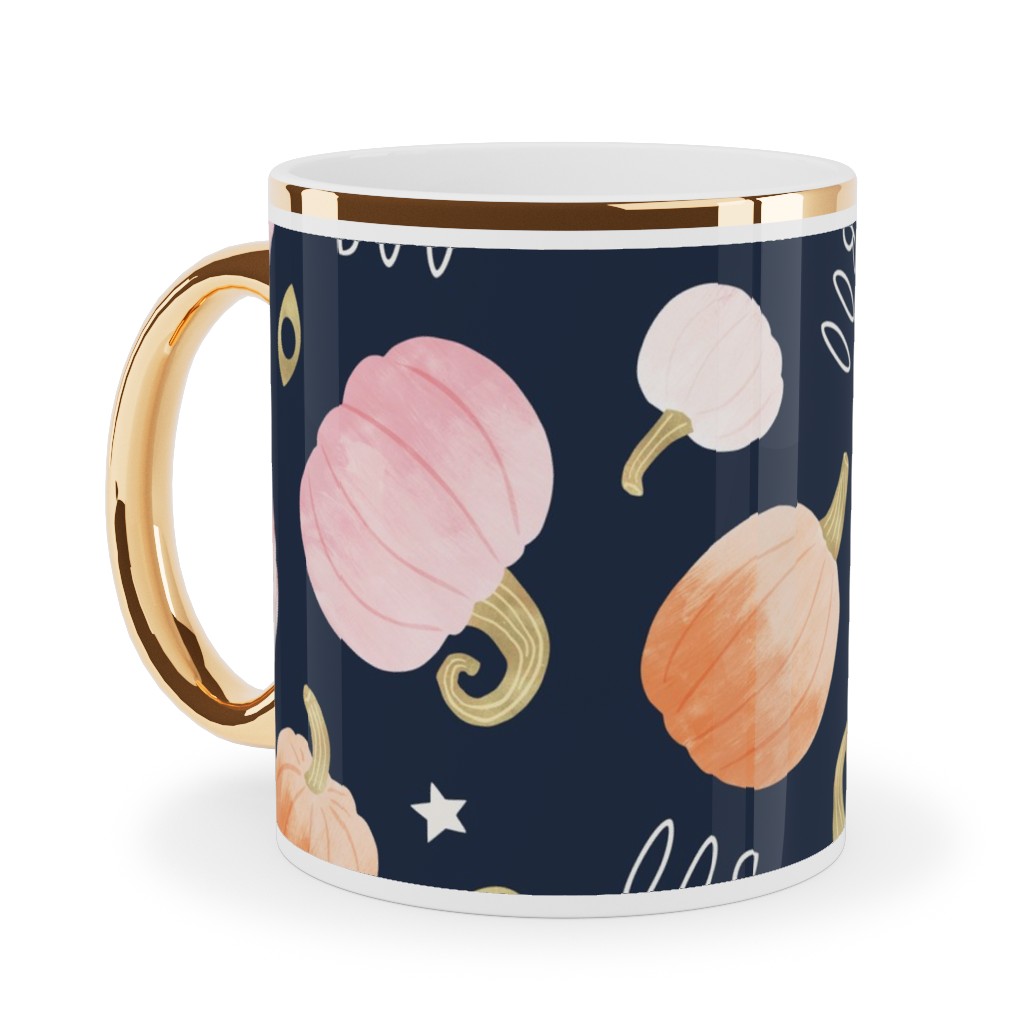 Pastel Pumpkins Halloween Party Boo Ceramic Mug, Gold Handle, , 11oz, Orange, Orange