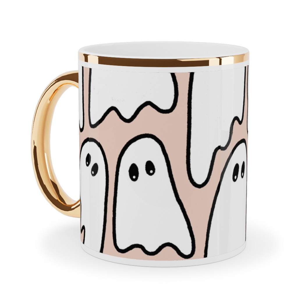 Ghosted Ghosts Ceramic Mug, Gold Handle,  , 11oz, Pink