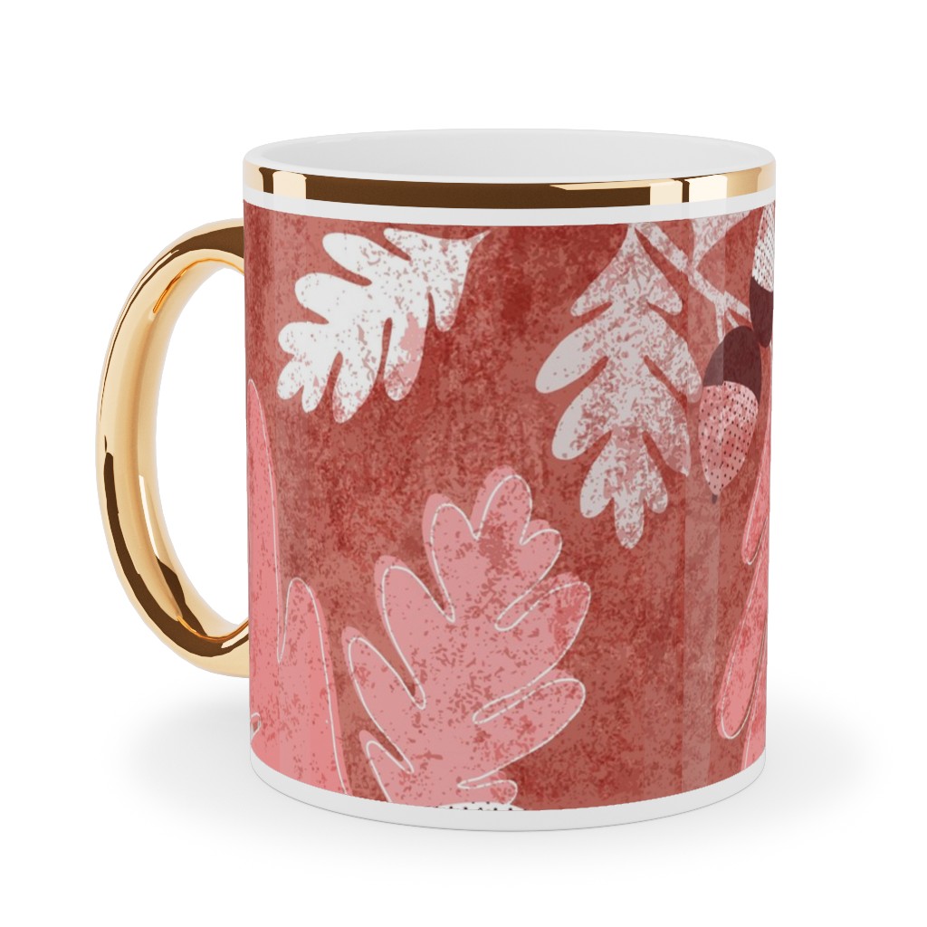 Oak Forest - Red Ceramic Mug, Gold Handle,  , 11oz, Red