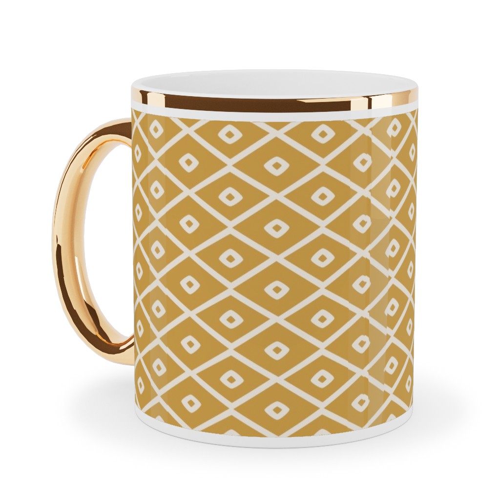 Pinecone Geo - Golden Ceramic Mug, Gold Handle,  , 11oz, Yellow