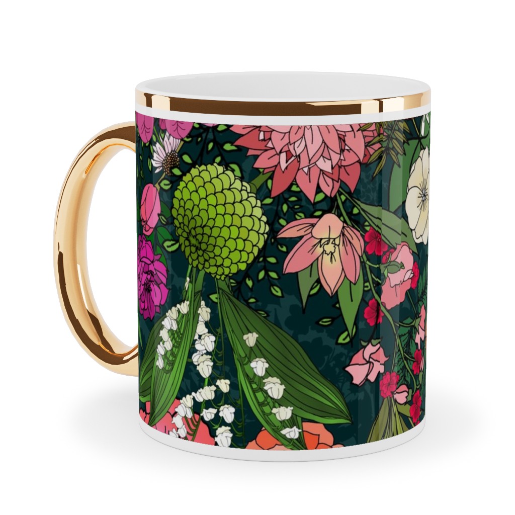 Secret Garden - Multi Ceramic Mug, Gold Handle,  , 11oz, Multicolor