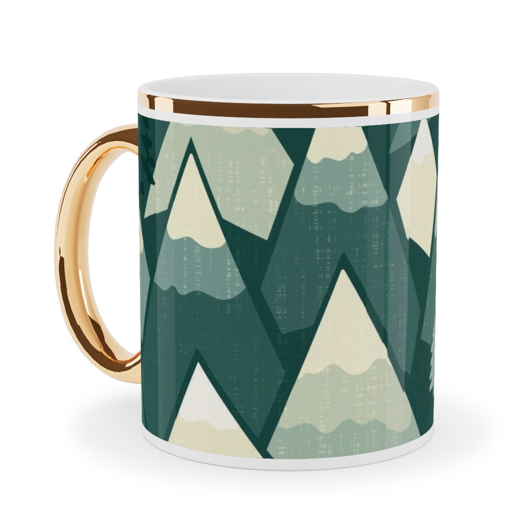 the Mountains Are Calling Ceramic Mug, Gold Handle,  , 11oz, Green
