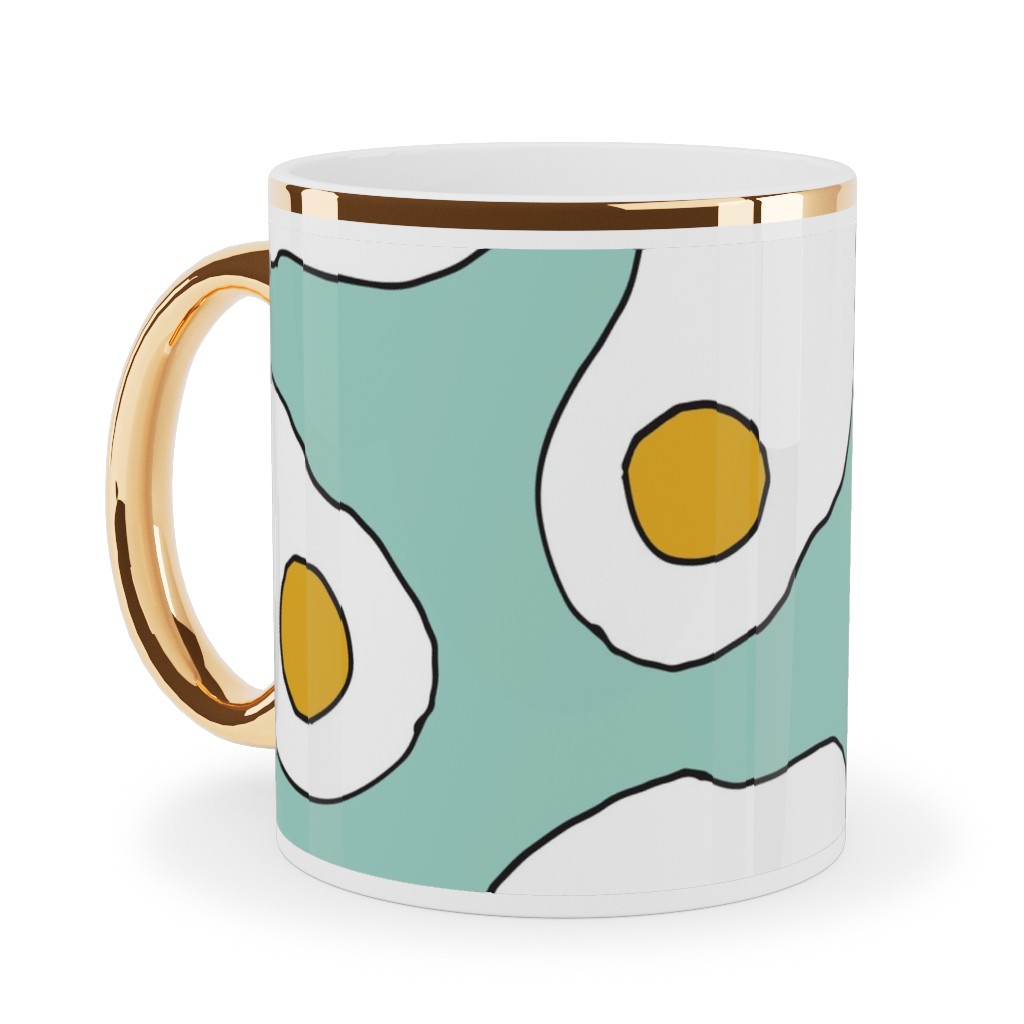 Eggs - Mint Green Ceramic Mug, Gold Handle, , 11oz, Green, Classic Green