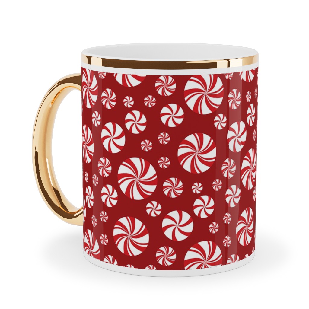 Nutcracker Peppermints on Red Ceramic Mug, Gold Handle,  , 11oz, Red