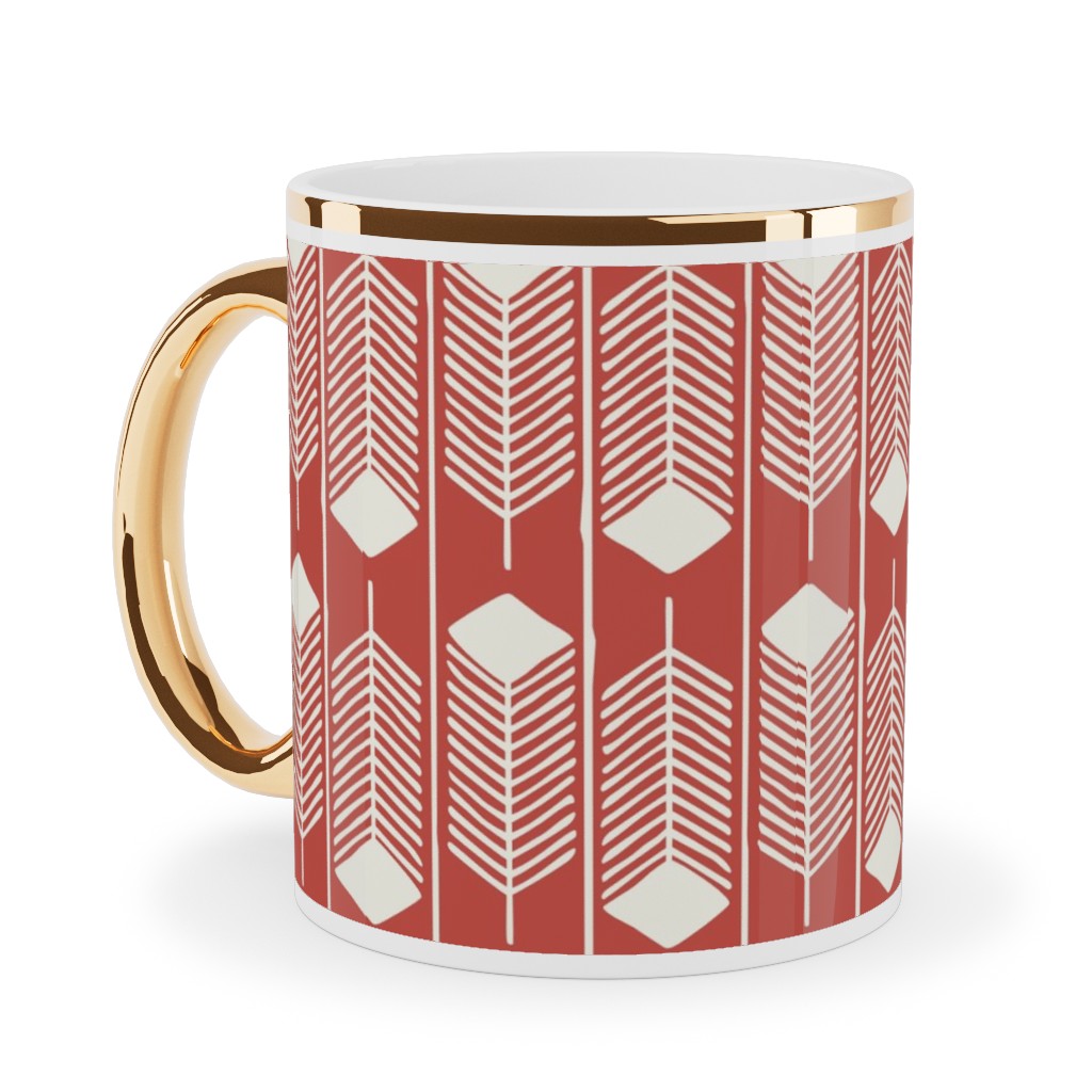 Feathers Charging - Red Ceramic Mug, Gold Handle,  , 11oz, Red