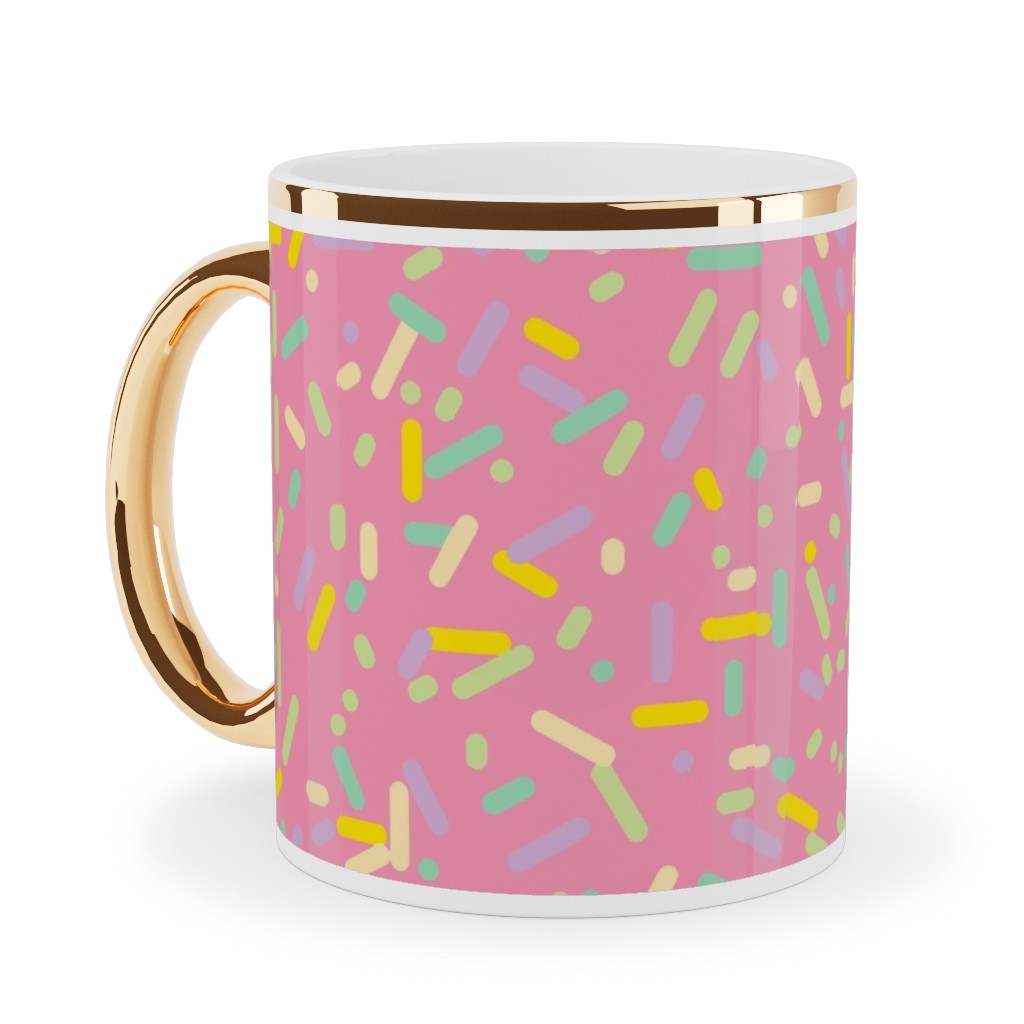 Sprinkles - Pink Ceramic Mug, Gold Handle,  , 11oz, Pink