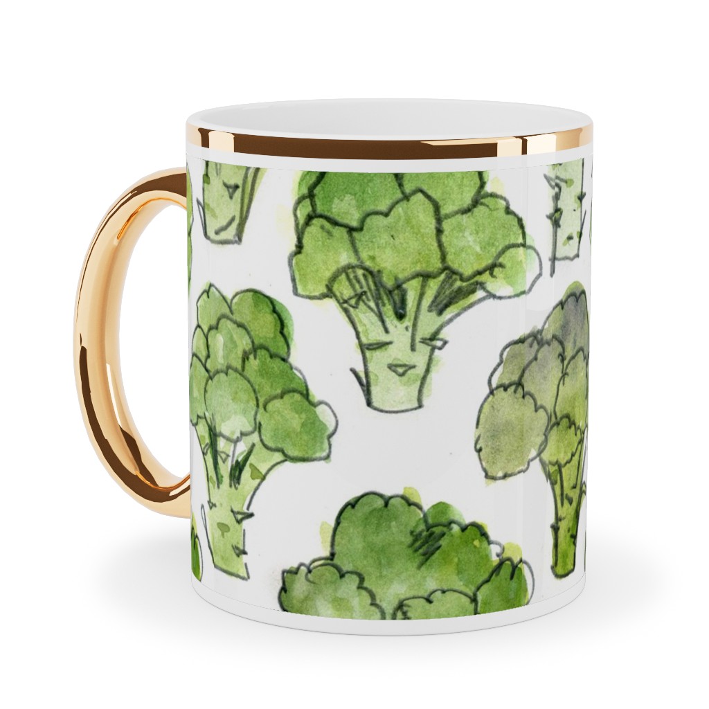 Broccoli - Green Ceramic Mug, Gold Handle, , 11oz, Green, Classic Green