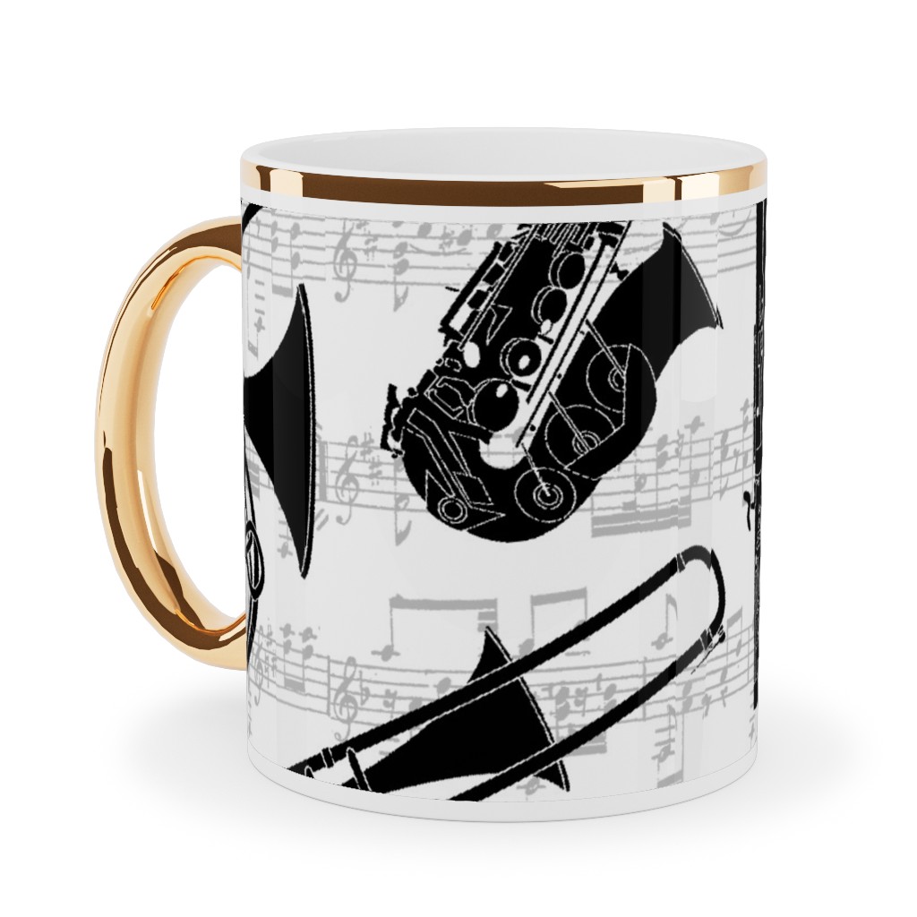 Musical Instruments Ceramic Mug, Gold Handle, , 11oz, White, White