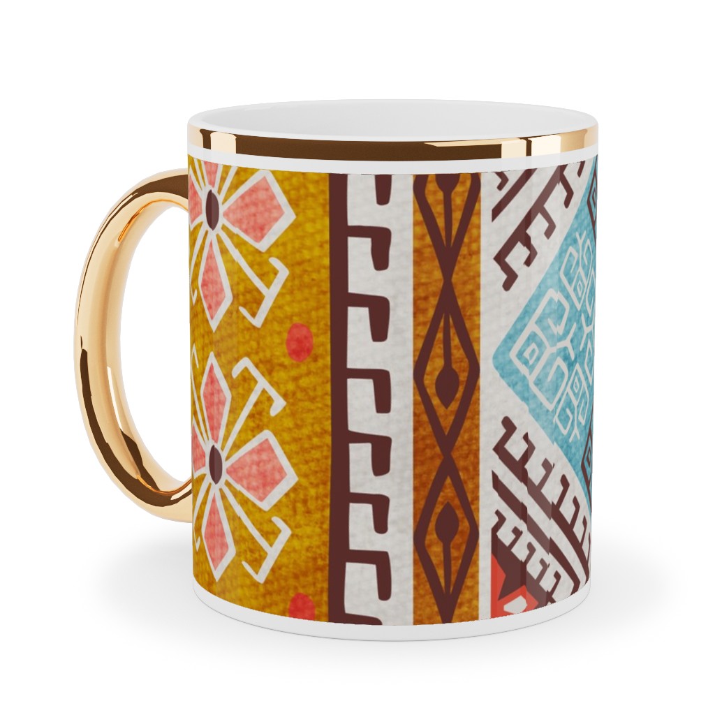 Grand Bazaar - Coral Spice Ceramic Mug, Gold Handle, , 11oz, Multicolor