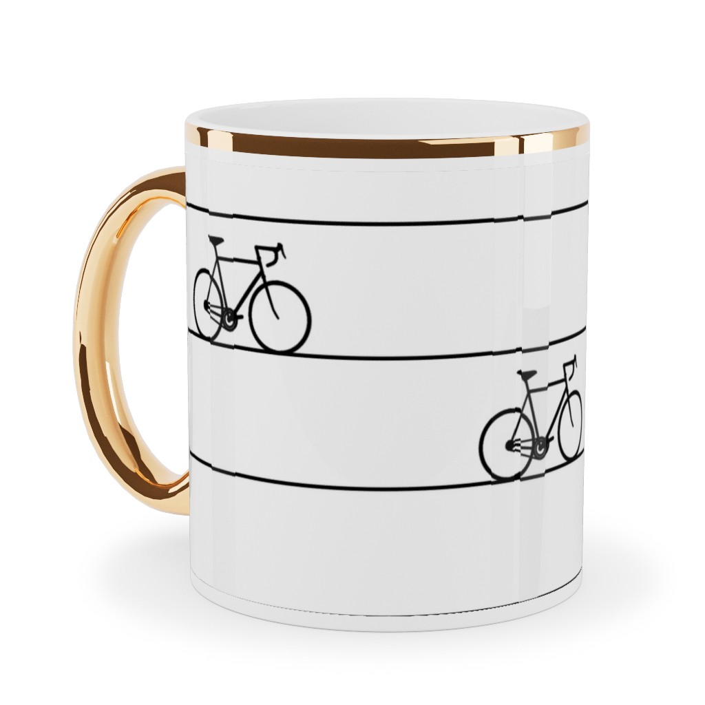 Biking Ceramic Mug, Gold Handle, , 11oz, White, White