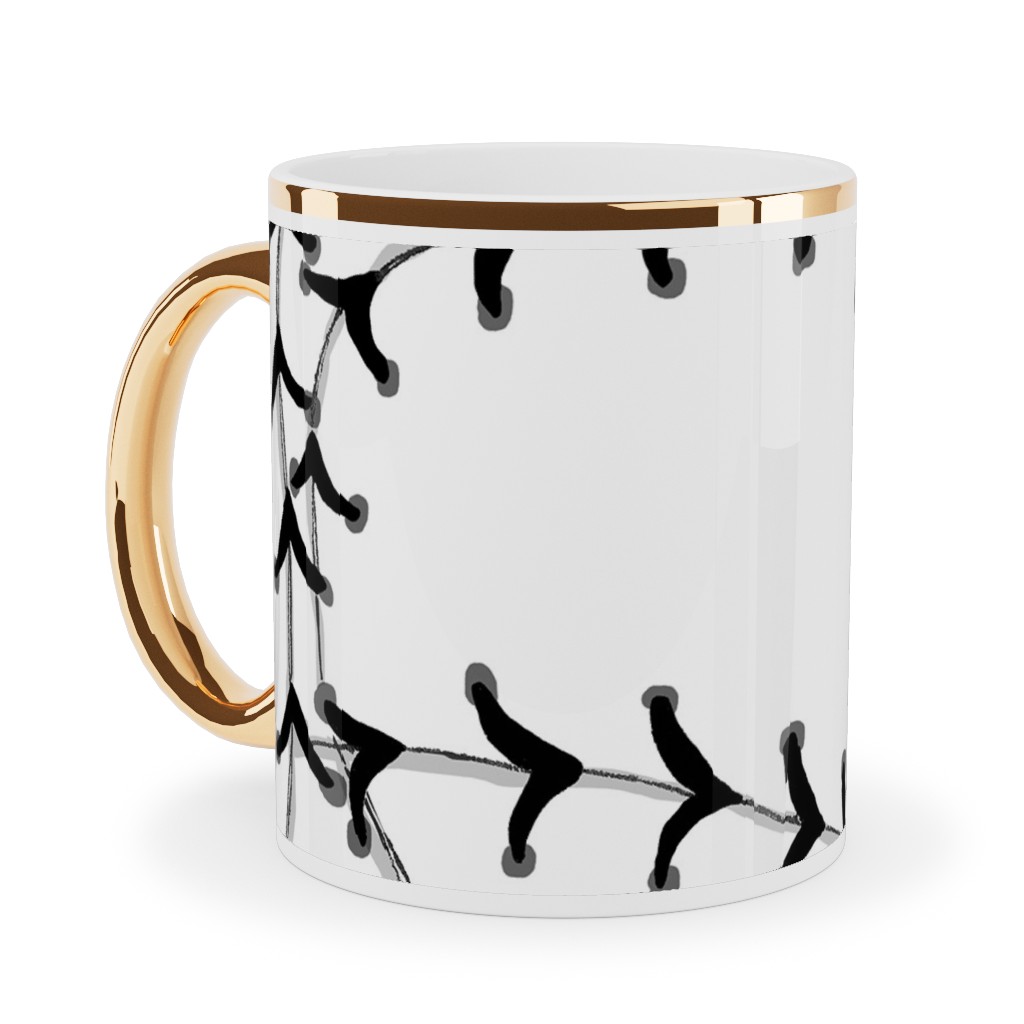 Ball Ceramic Mug, Gold Handle, , 11oz, White, White