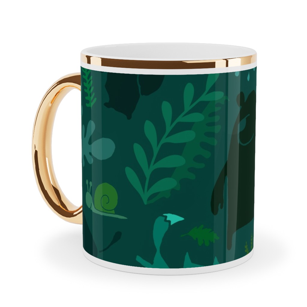 Pnw Forest - Emerald Green Ceramic Mug, Gold Handle, , 11oz, Green, Classic Green