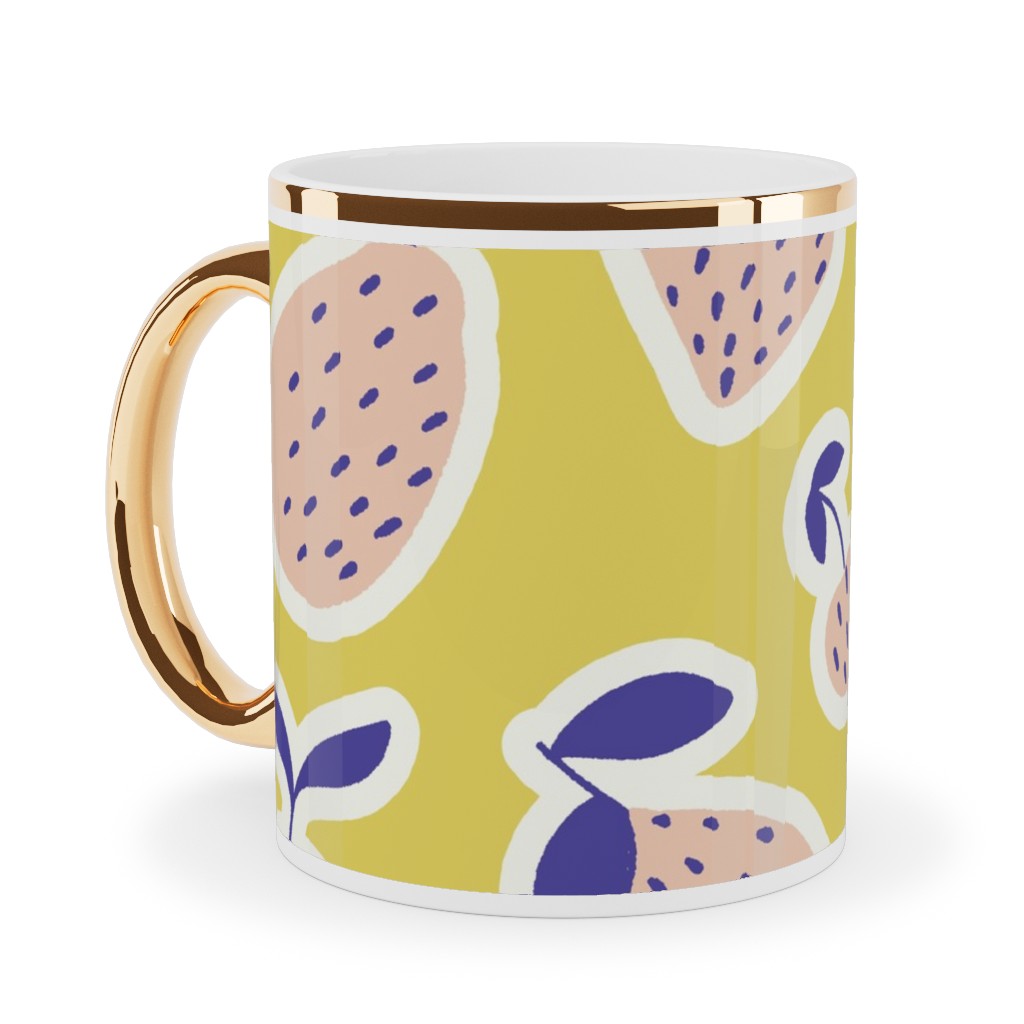 Fruity - Yellow Ceramic Mug, Gold Handle,  , 11oz, Yellow