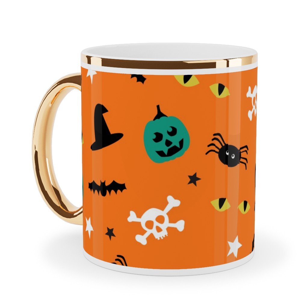 Halloween 2 - Orange Ceramic Mug, Gold Handle,  , 11oz, Orange