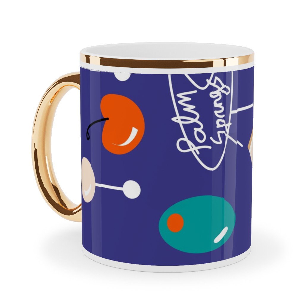 Palm Springs Fruit Cocktail - Blue Ceramic Mug, Gold Handle, , 11oz, Blue, True Blue