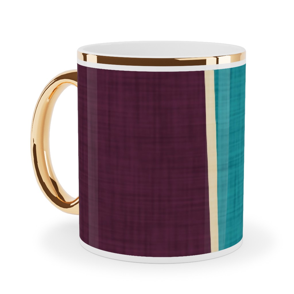 Mid Century Mod Retro Waves - Multi Ceramic Mug, Gold Handle,  , 11oz, Multicolor