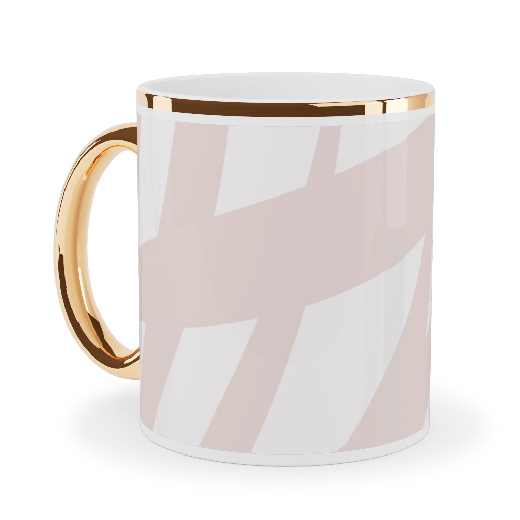 Fronds - Petal Pink Ceramic Mug, Gold Handle,  , 11oz, Pink