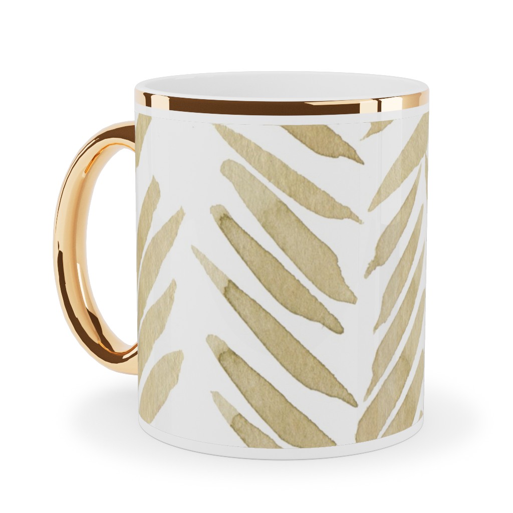 Leaf - Gold Ceramic Mug, Gold Handle,  , 11oz, Yellow