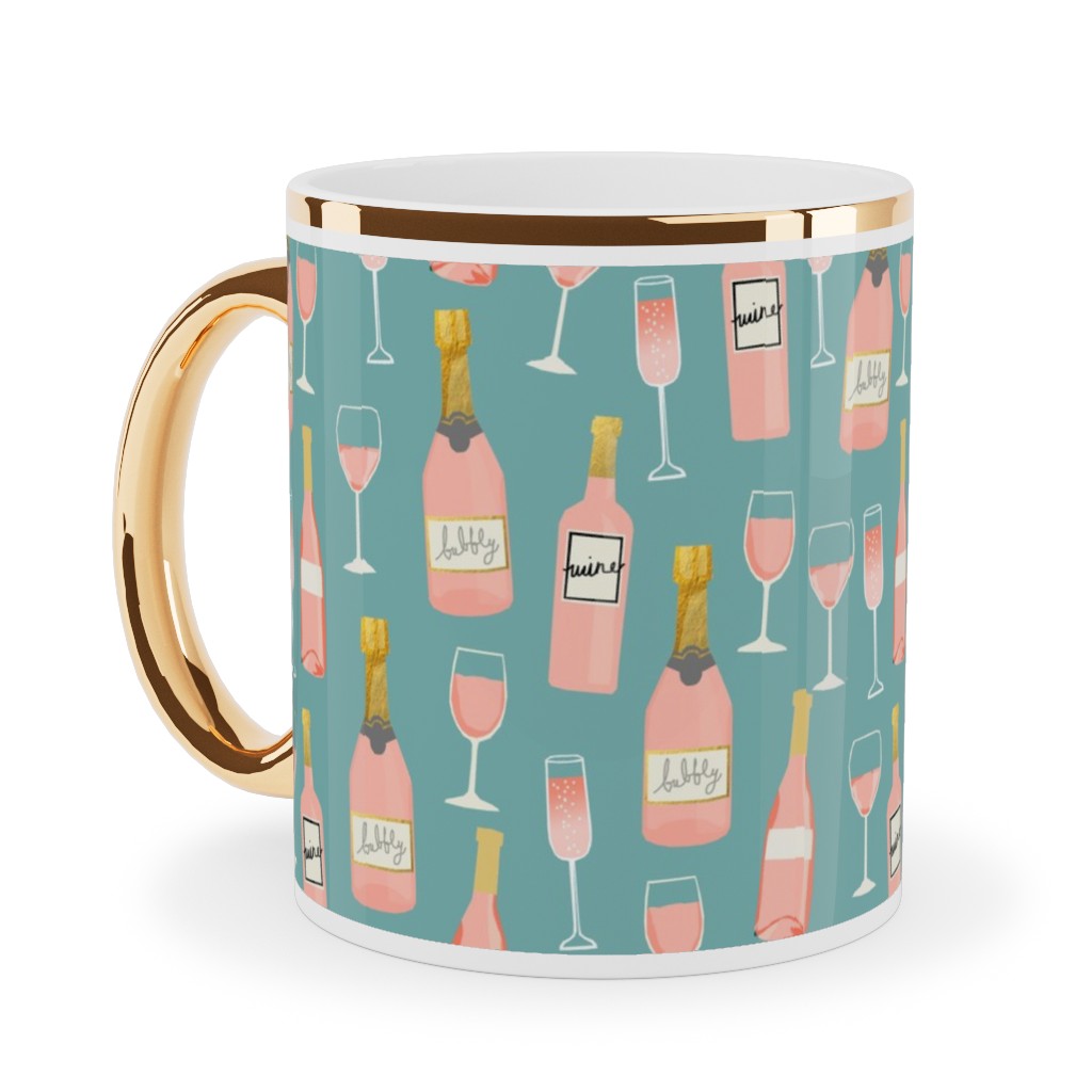 Rose All Day Wine Ceramic Mug, Gold Handle, , 11oz, Green, Catalina