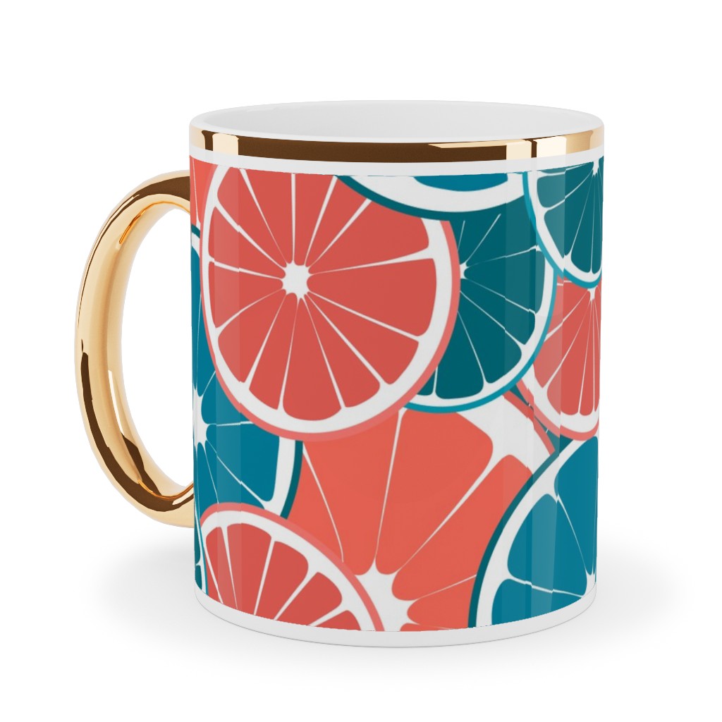 Citrus Ceramic Mug, Gold Handle, , 11oz, Pink, Bright Pink