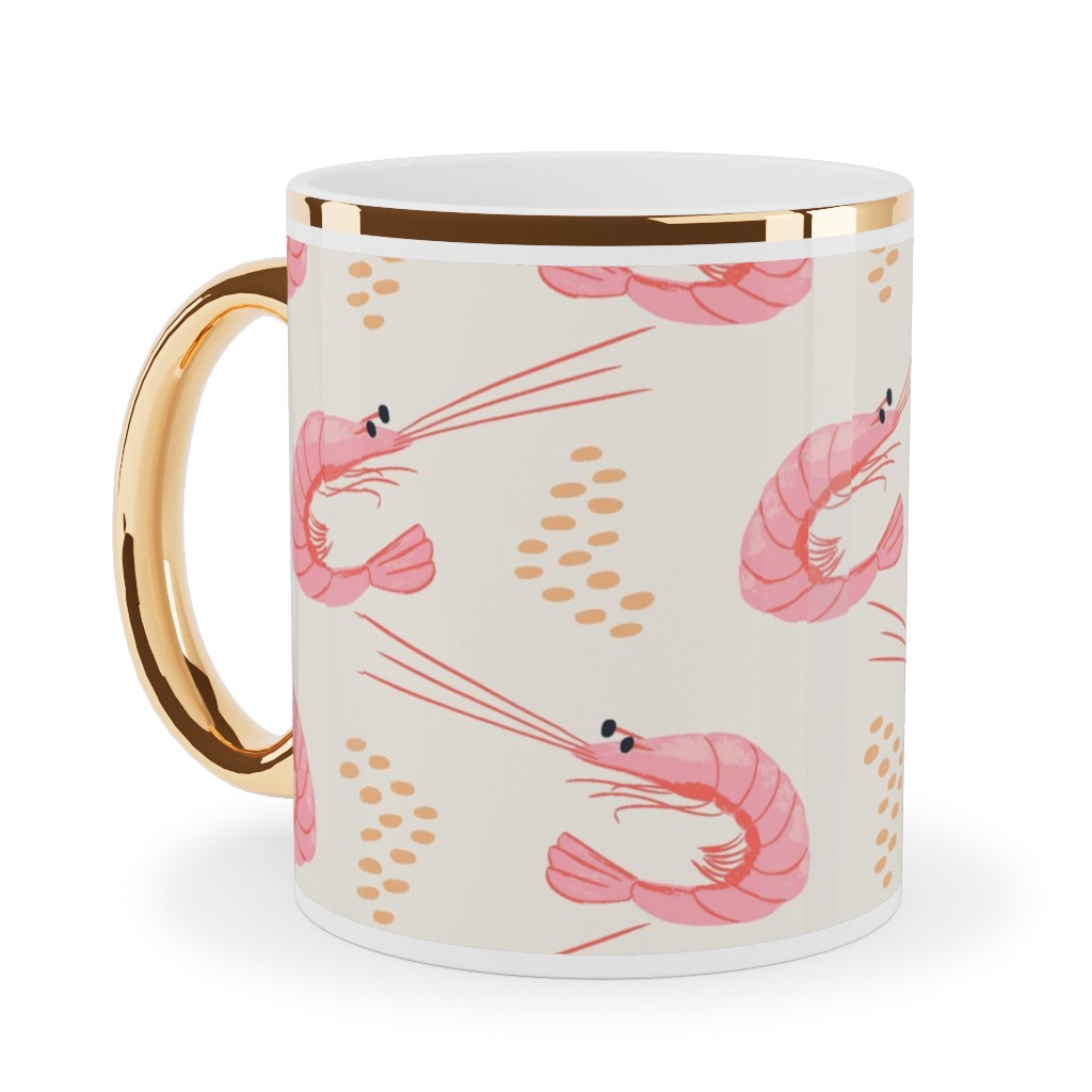 Zigzag Shrimps - Pink Ceramic Mug, Gold Handle,  , 11oz, Pink