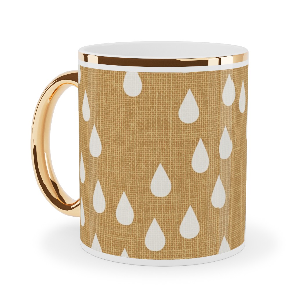 Scattered Rain Drops - Mustard Yellow Ceramic Mug, Gold Handle, , 11oz, Yellow, Classic Yellow