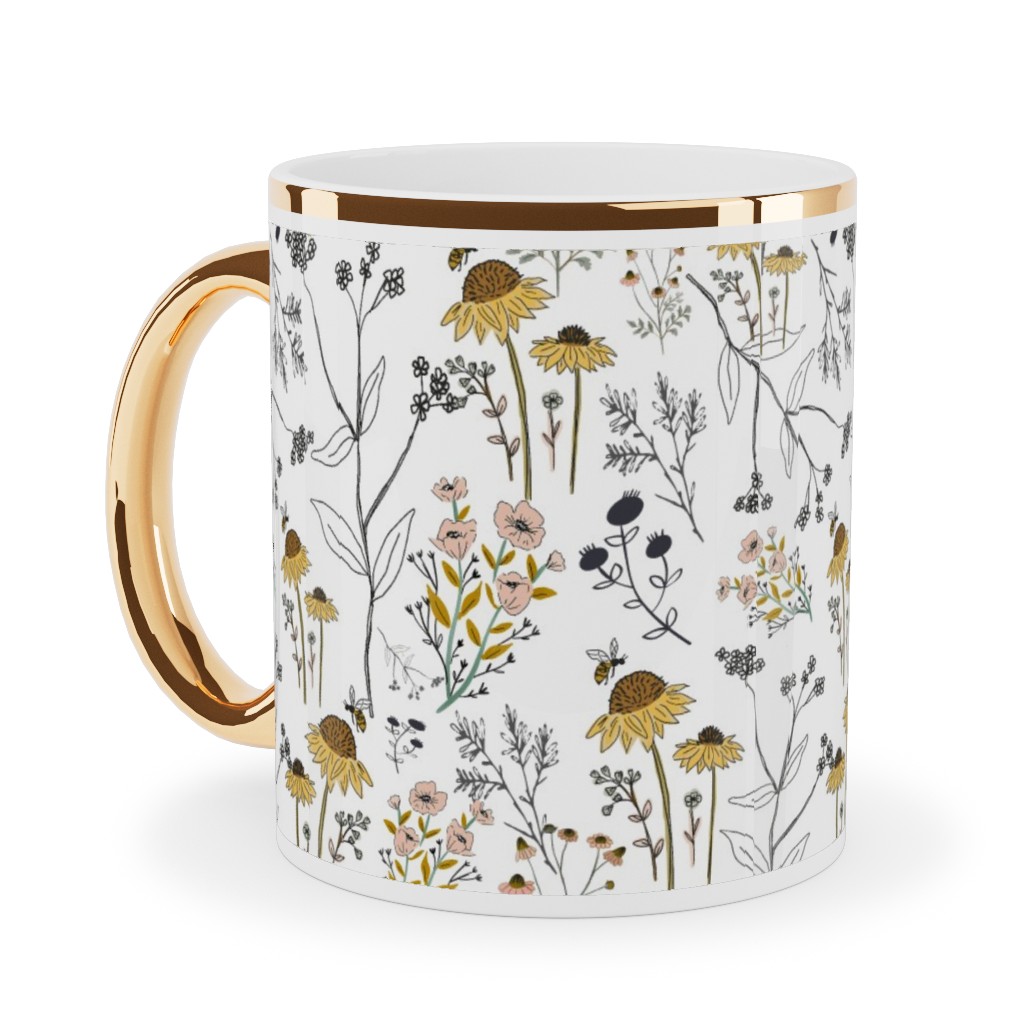 Bee Nice To Me Ceramic Mug, Gold Handle,  , 11oz, Yellow
