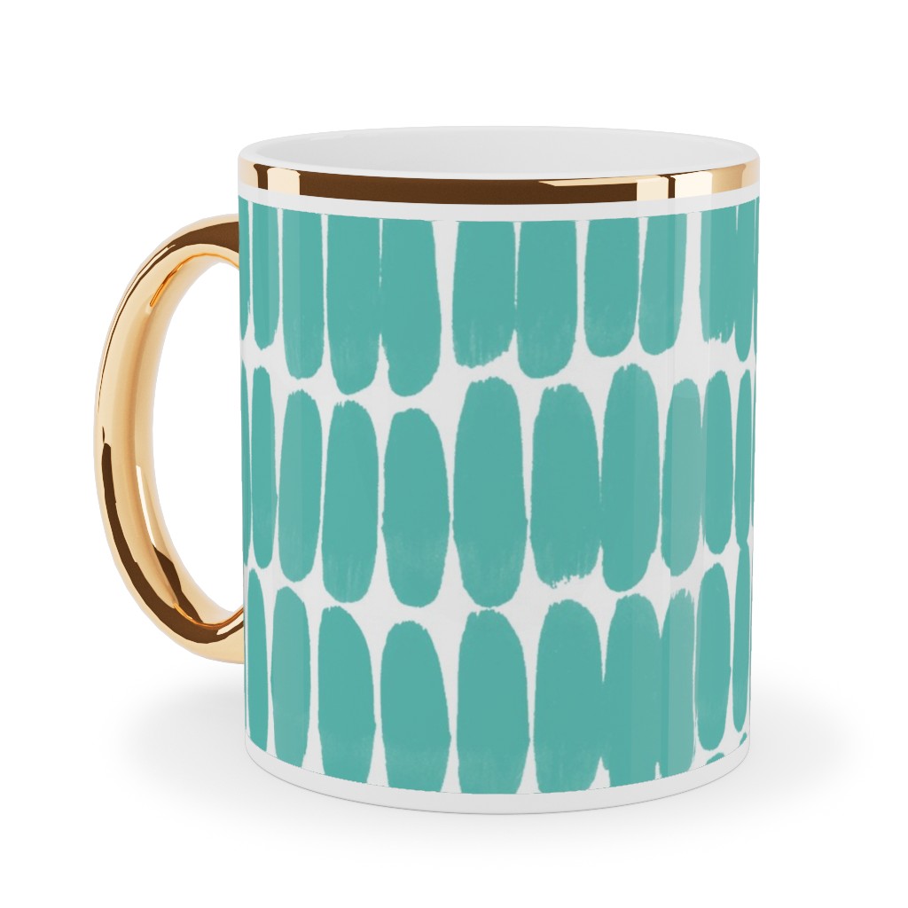 Hatches Ceramic Mug, Gold Handle, , 11oz, Green, Sea