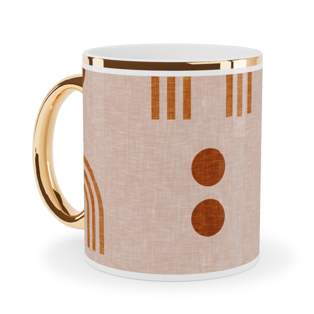 Aria Geometric Rainbow Ceramic Mug, Gold Handle,  , 11oz, Pink
