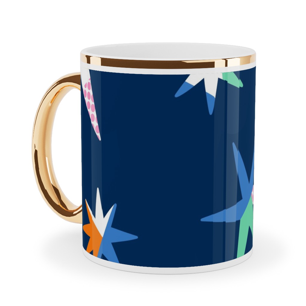 Modern Starry Sky - Blue Ceramic Mug, Gold Handle, , 11oz, Blue, True Blue