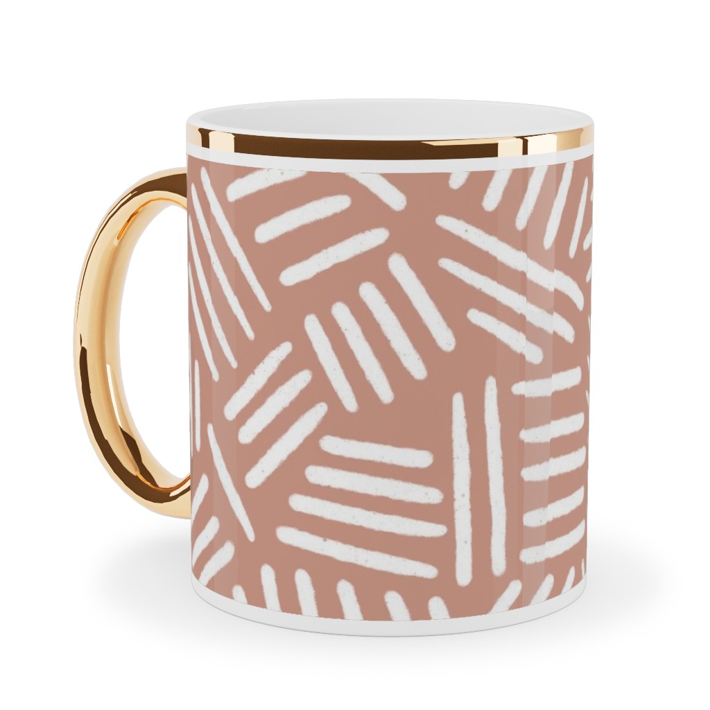 Dashes - Pink Ceramic Mug, Gold Handle, , 11oz, Pink, Bright Pink