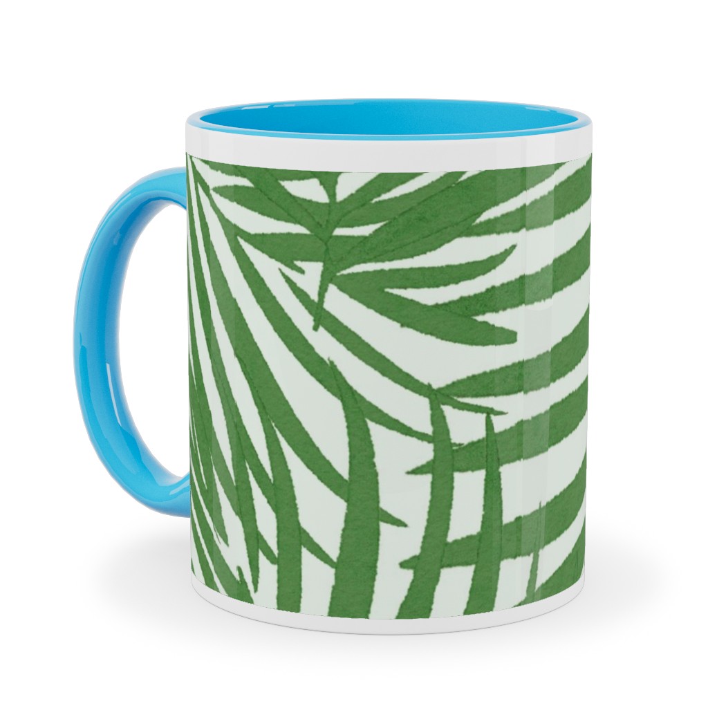 Watercolor Fronds - Green Ceramic Mug, Light Blue,  , 11oz, Green
