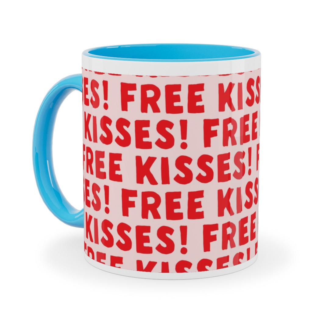 Free Kisses! - Red on Pink Ceramic Mug, Light Blue, , 11oz, Red, Red