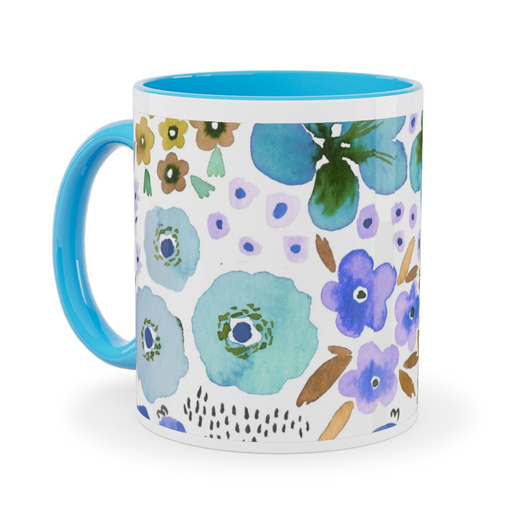Artful Little Flowers - Multi Ceramic Mug, Light Blue, , 11oz, Multicolor