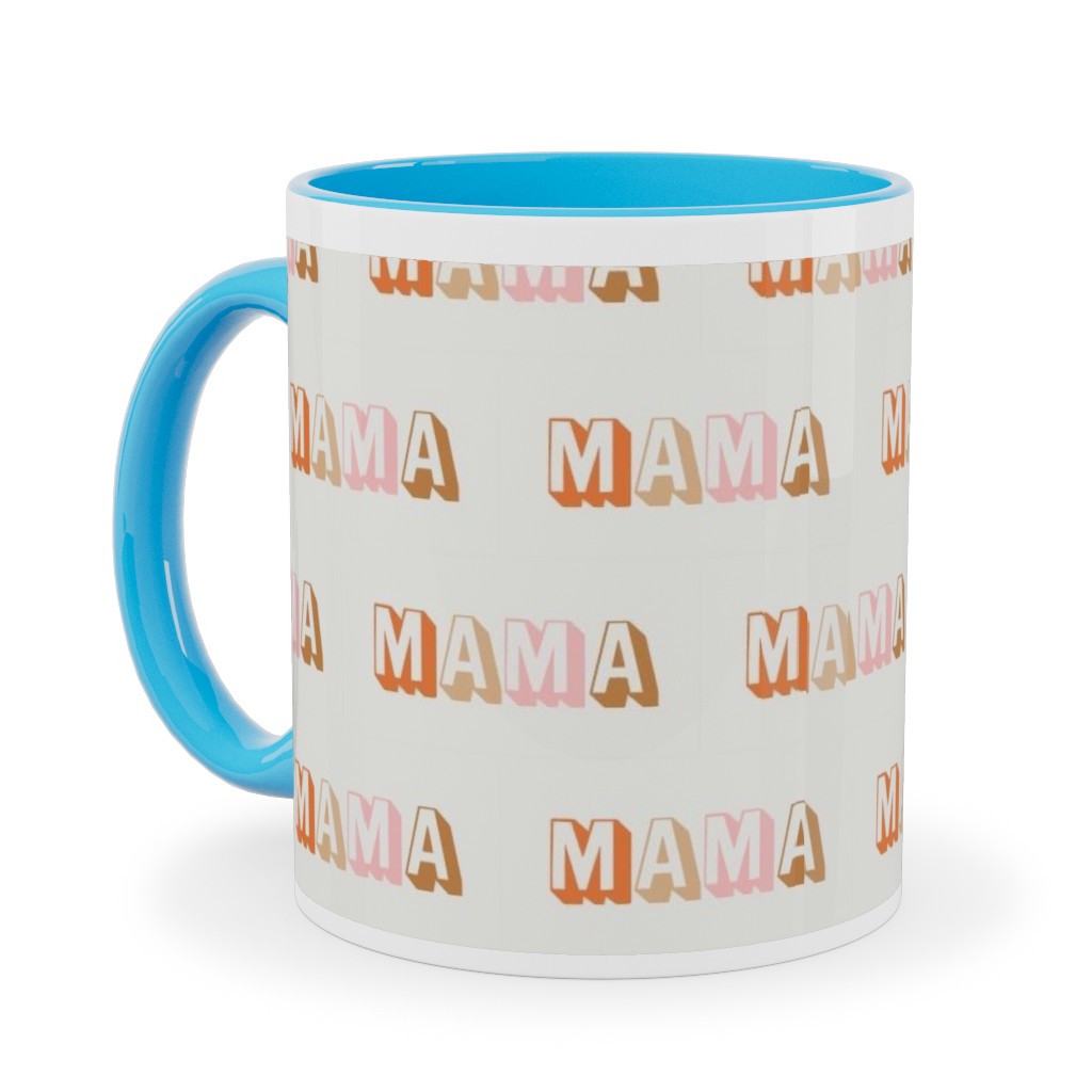 Mama Typography - Neutral Ceramic Mug, Light Blue, , 11oz, Beige, Pearl