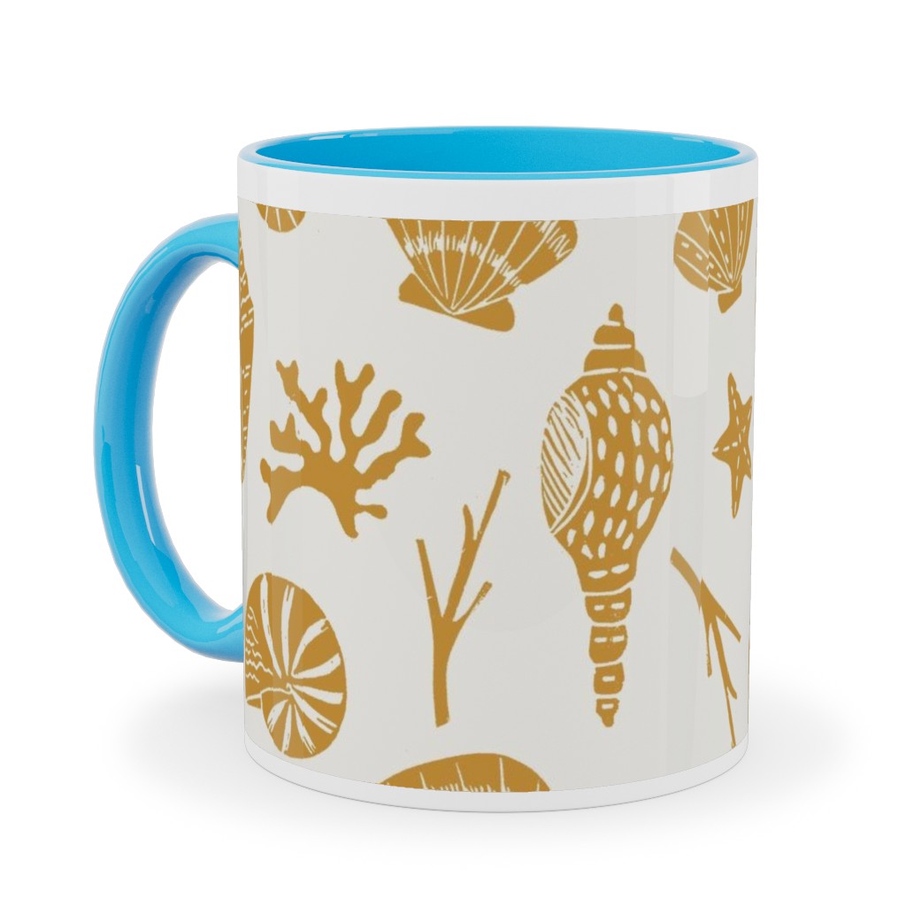 Seashells - Gold Ceramic Mug, Light Blue, , 11oz, Yellow, Classic Yellow