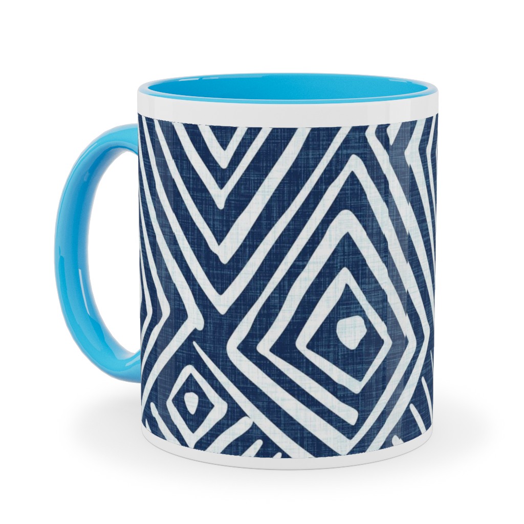 Diamond Mud Cloth -Blue Ceramic Mug, Light Blue,  , 11oz, Blue