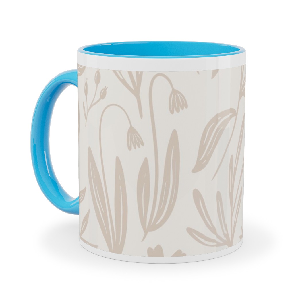 Wildflowers - Tan and Cream Ceramic Mug, Light Blue, , 11oz, Beige, Pearl