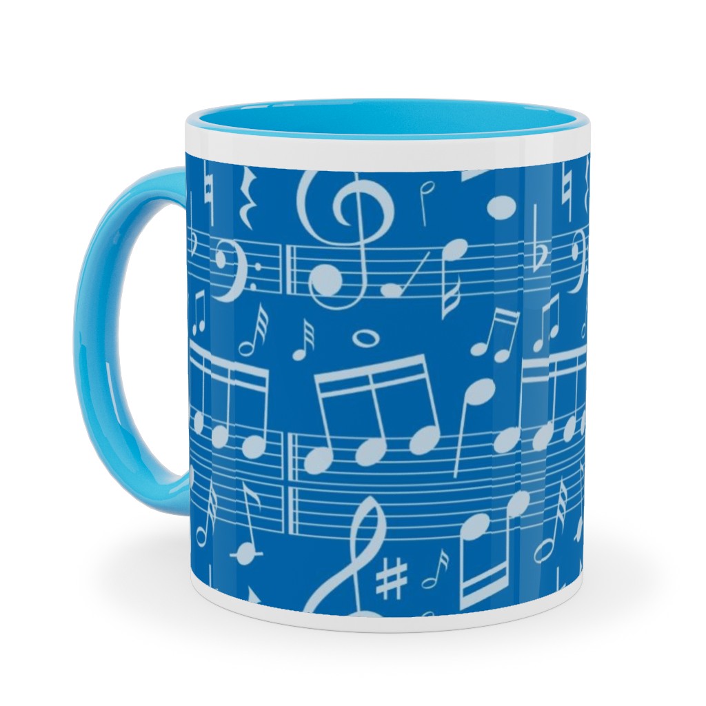 Music Notes - Blue Ceramic Mug, Light Blue, , 11oz, Blue, True Blue